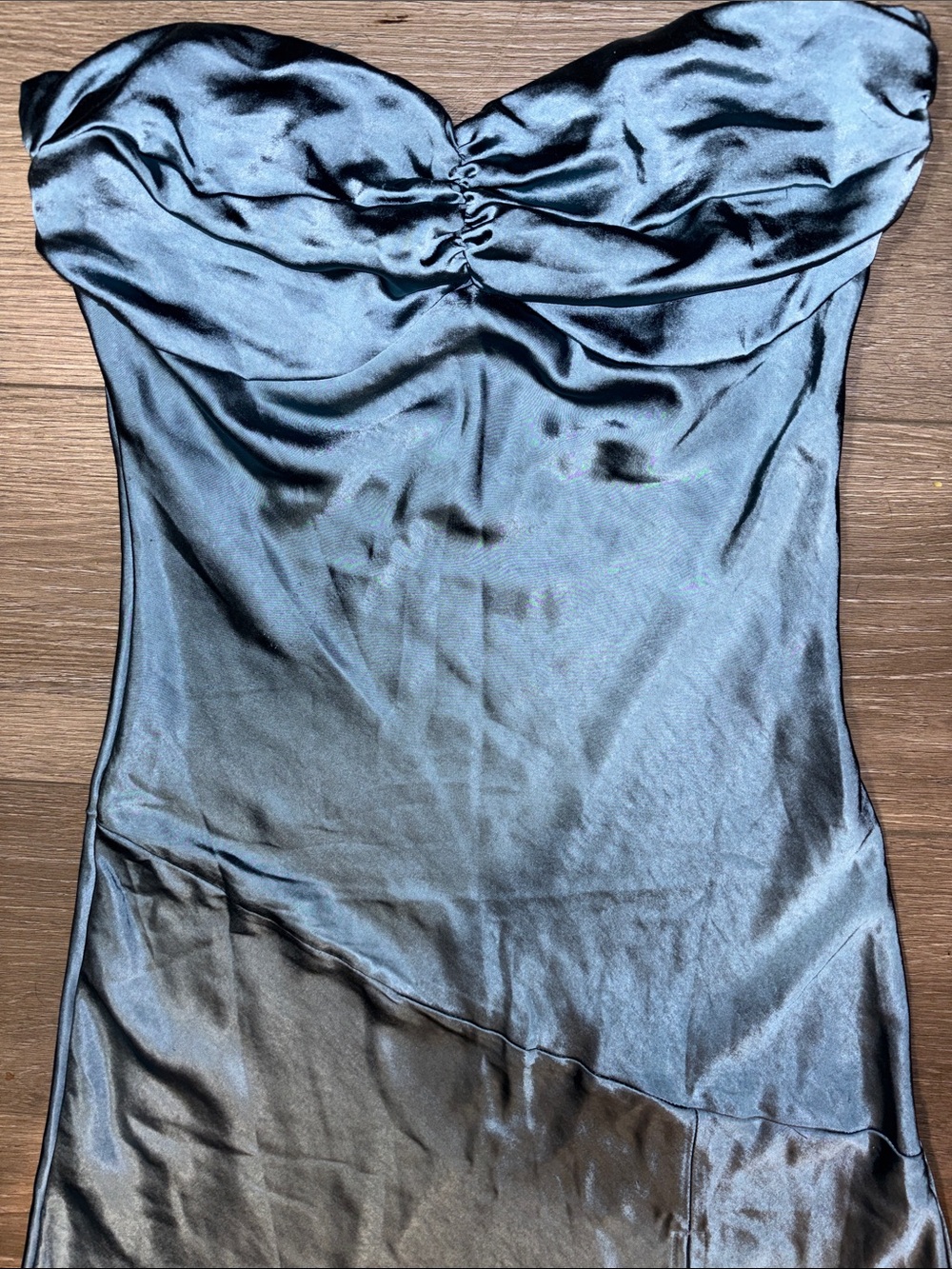 Strapless Satin Midi Dress in Steel Blue - Elegant Evening Wear